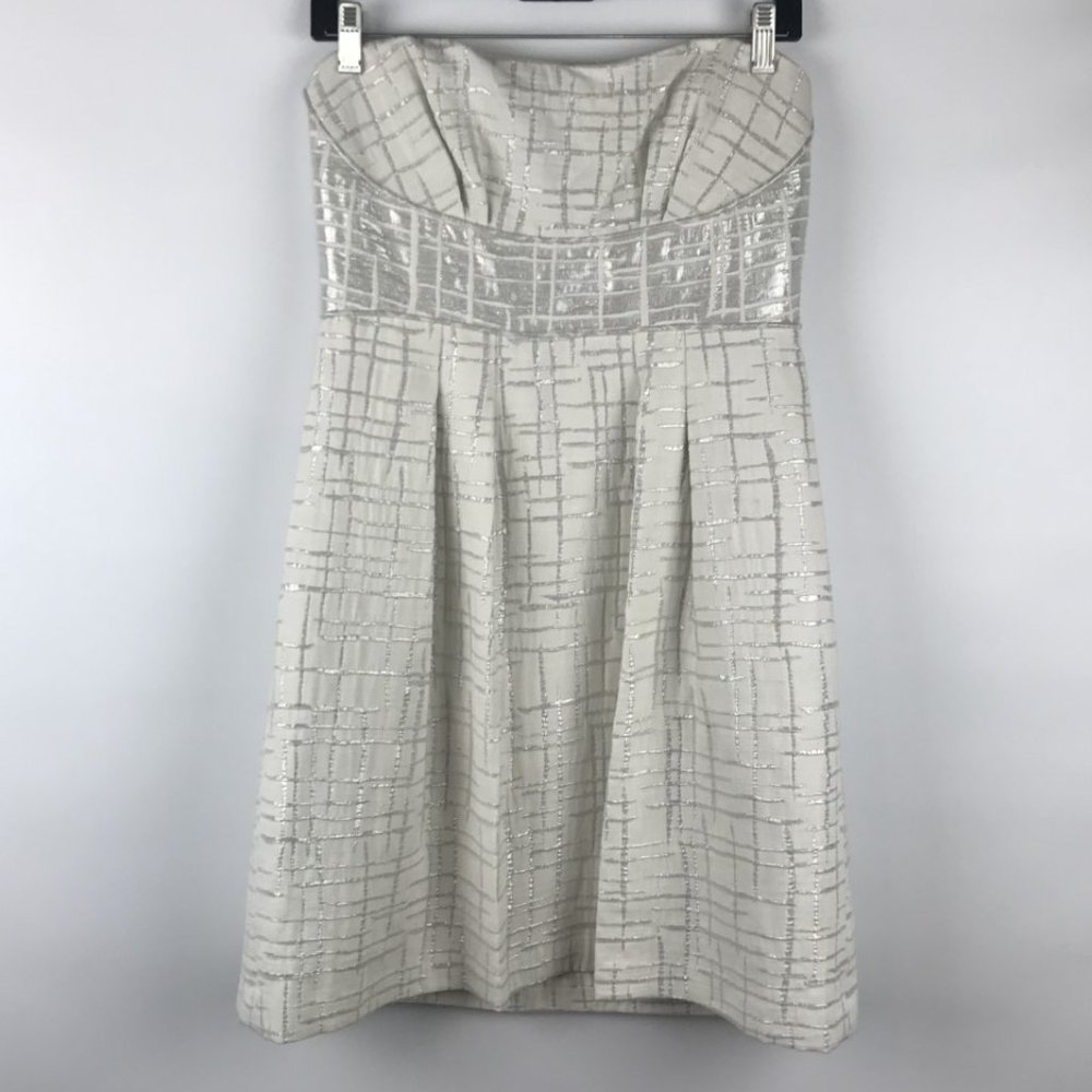 New BCBG Cream Silver Metallic Jacquard  NWT